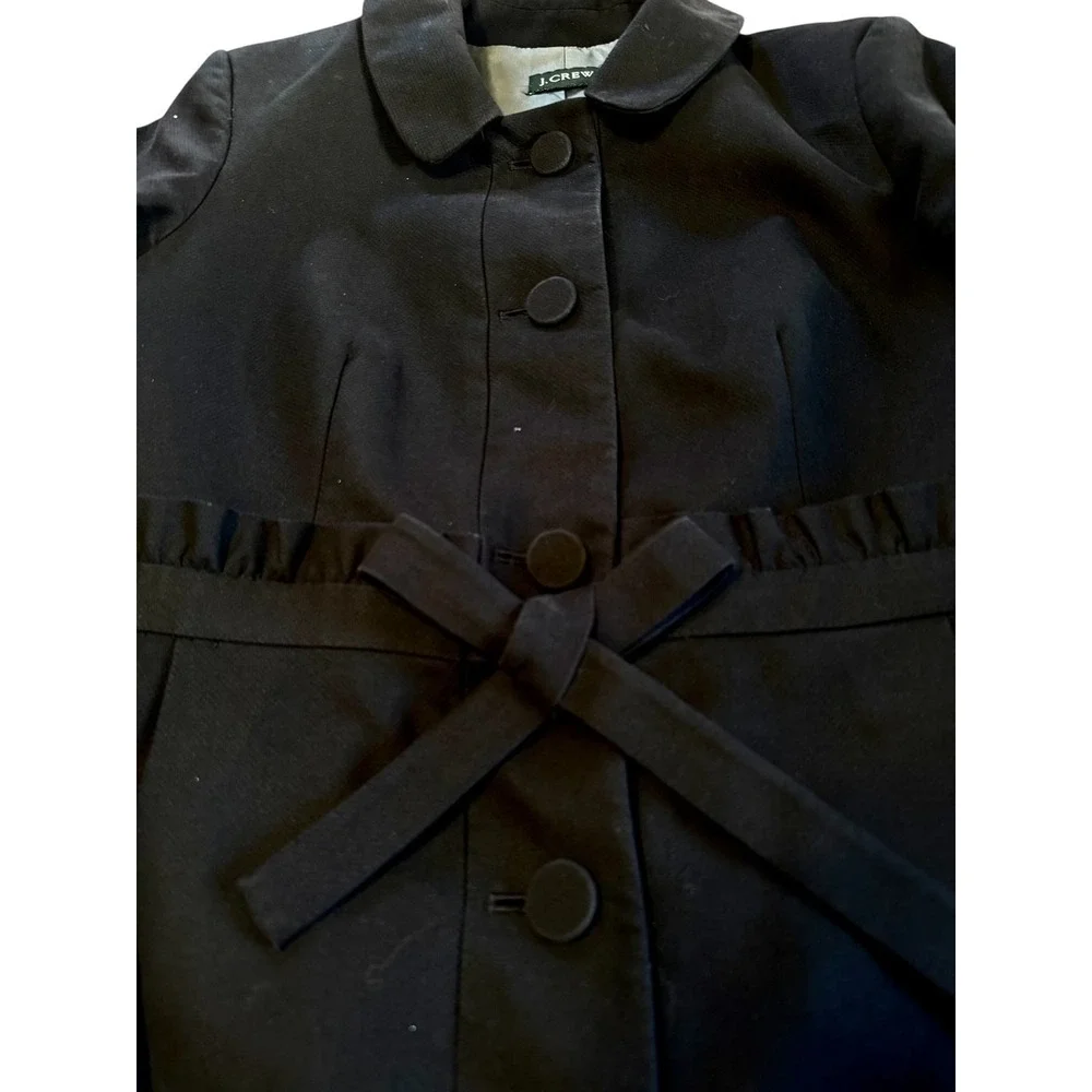 J Crew Black Ruffled Pea Coat Coat Jacket Tie Waist - Picture 5 of 6